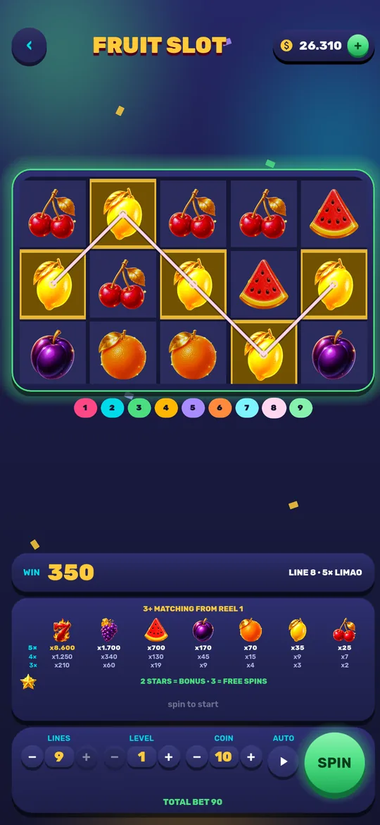 Bingo Slots: fünf Walzen, neun Linien und die Gewinntabelle