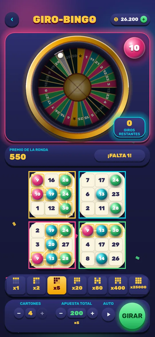 Giro-Bingo: la ruleta con bolita y cuatro cartones 3×3