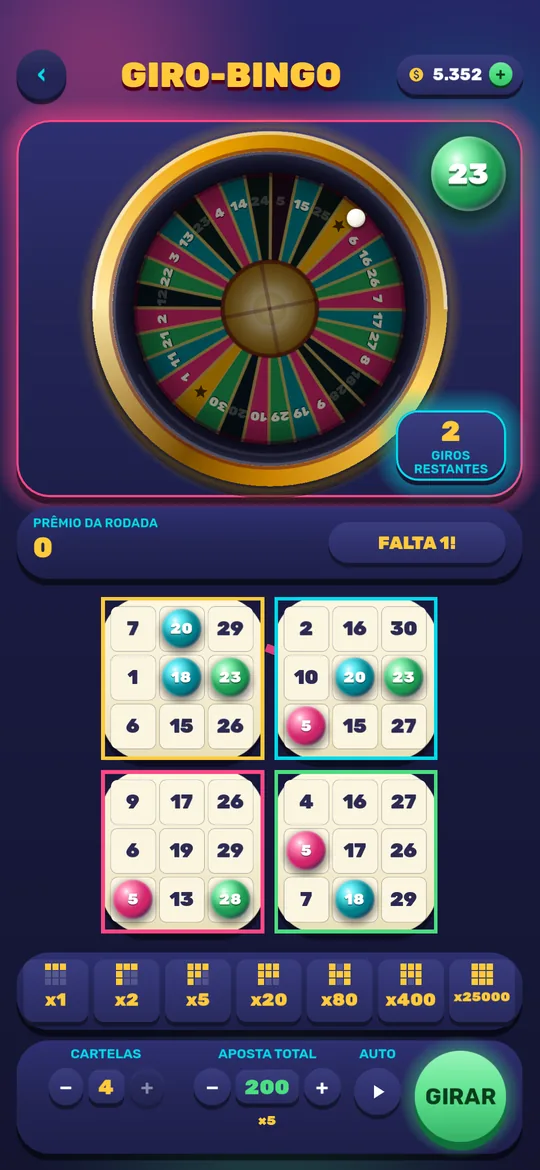 Giro-Bingo: a roleta com bolinha e quatro cartelas 3×3
