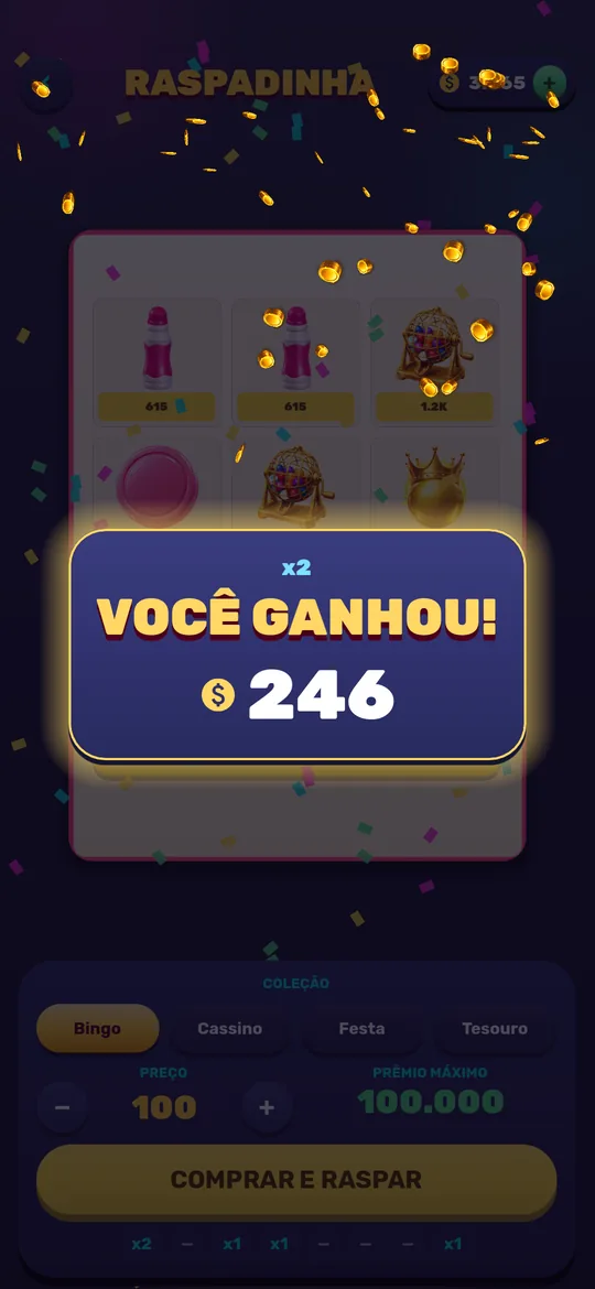 Raspadinha do Bingo Club com nove casas para raspar com o dedo